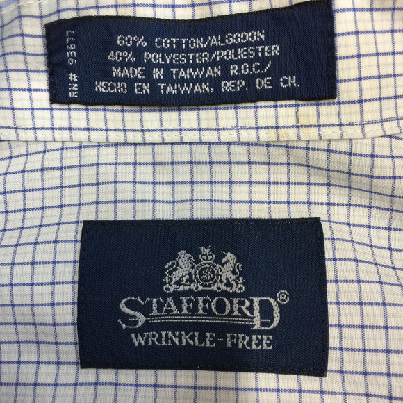 STAFFORD Blue White Check Wrinkle Free Button Down Long Sleeve Dress Shirt L - Picture 5 of 9